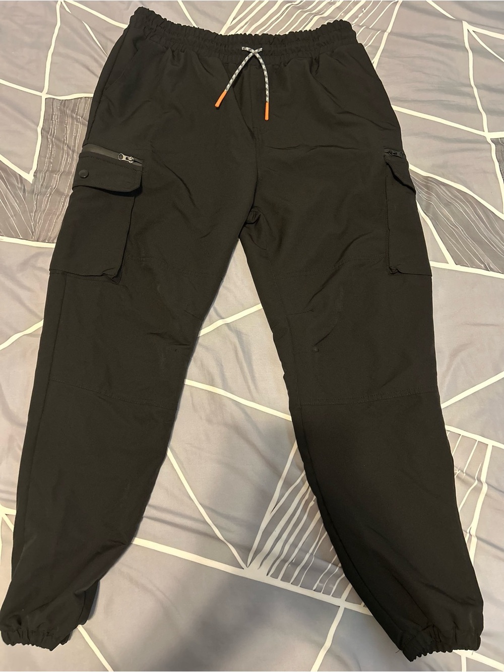 Sovereign Code Black Cargo Jogger Pants with Orange-Tip Drawcord